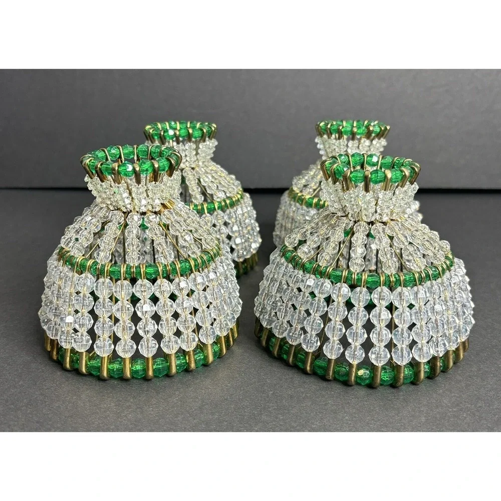 4 Handmade Safety Pin Art Window Candle Lamp Shades Green Christmas Finished